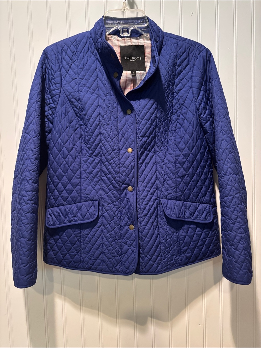 Talbots Quilted Royal Blue Snap-Front Barn Jacket Sz M Petite